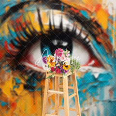 Aperturee - Orange Blue Eye Graffiti Wall Photo Shoot Backdrop