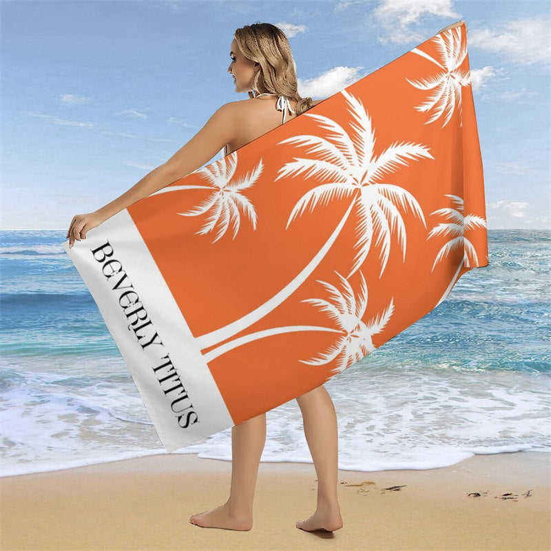 Aperturee - Orange Coconut Tree Hot Summer Custom Beach Towel