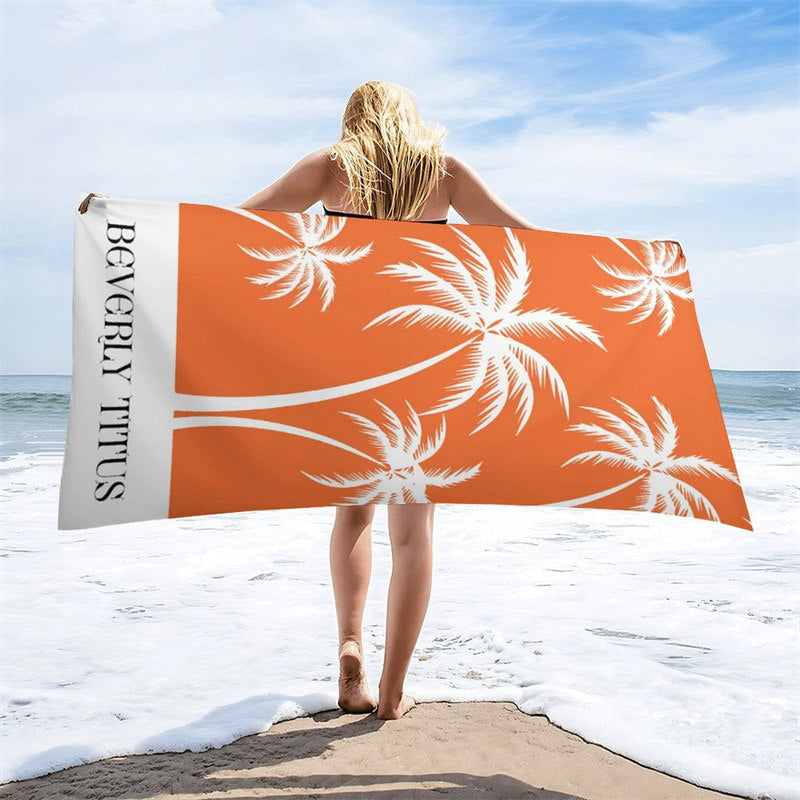 Aperturee - Orange Coconut Tree Hot Summer Custom Beach Towel