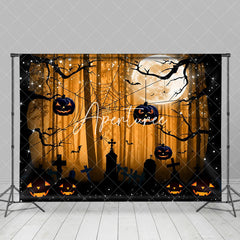 Aperturee - Orange Dark Night Forest Grave Spider Halloween Backdrop