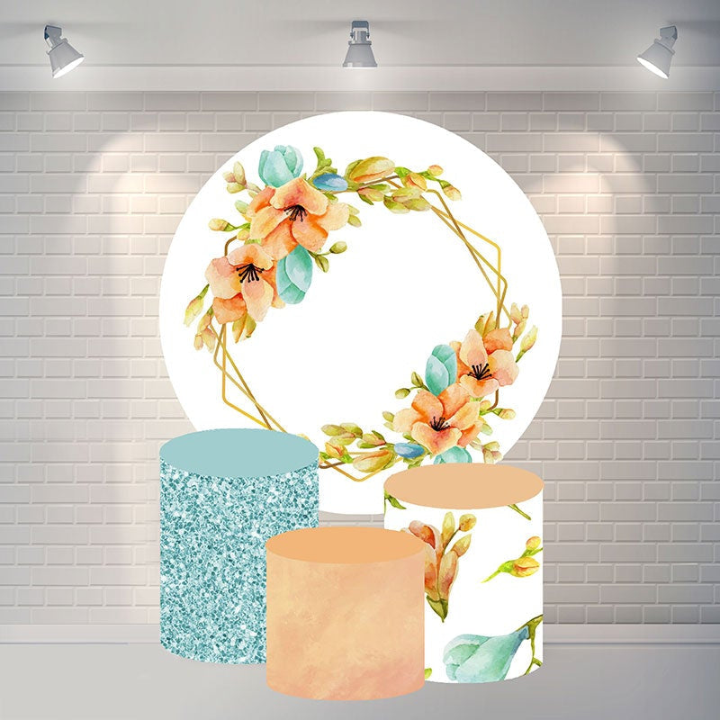 Aperturee Orange Flower Round Happy Birthday Backdrop For Party