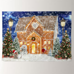 Aperturee - Orange Gingerbread House Snowy Eve Xmas Backdrop