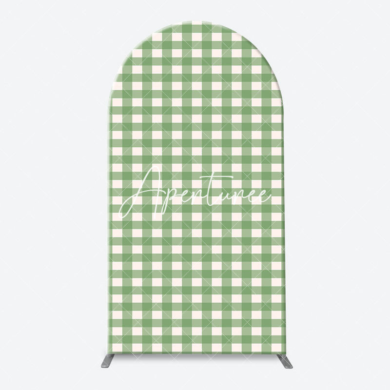 Aperturee - Orange Green White Plaid Birthday Arch Backdrop Kit