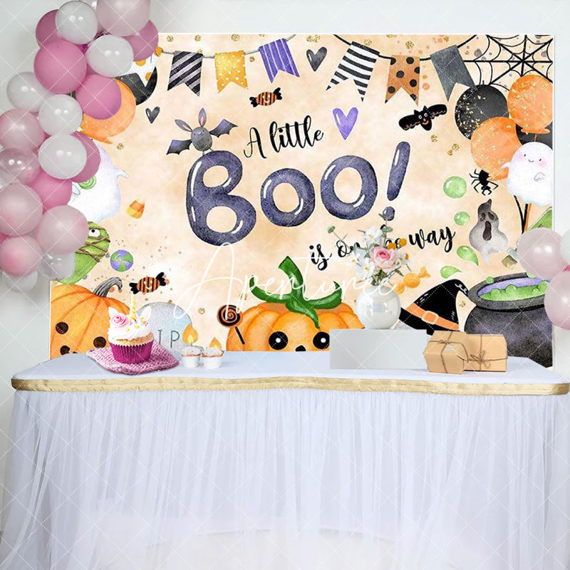 Aperturee - Orange Little Boo Halloween Baby Shower Backdrop