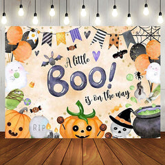 Aperturee - Orange Little Boo Halloween Baby Shower Backdrop