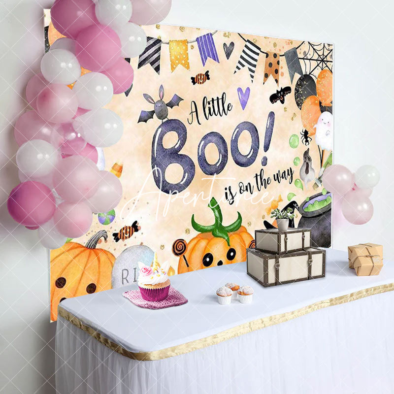 Aperturee - Orange Little Boo Halloween Baby Shower Backdrop