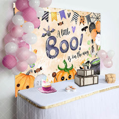 Aperturee - Orange Little Boo Halloween Baby Shower Backdrop