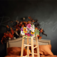 Aperturee - Orange Pumpkin Floral Headboard Halloween Backdrop