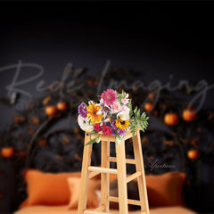 Aperturee - Orange Pumpkin Headboard Halloween Portrait Backdrop