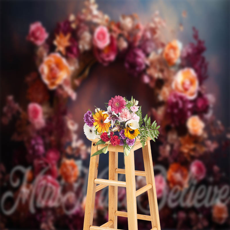 Aperturee - Orange Purple Flower Wreath Abstract Wall Backdrop