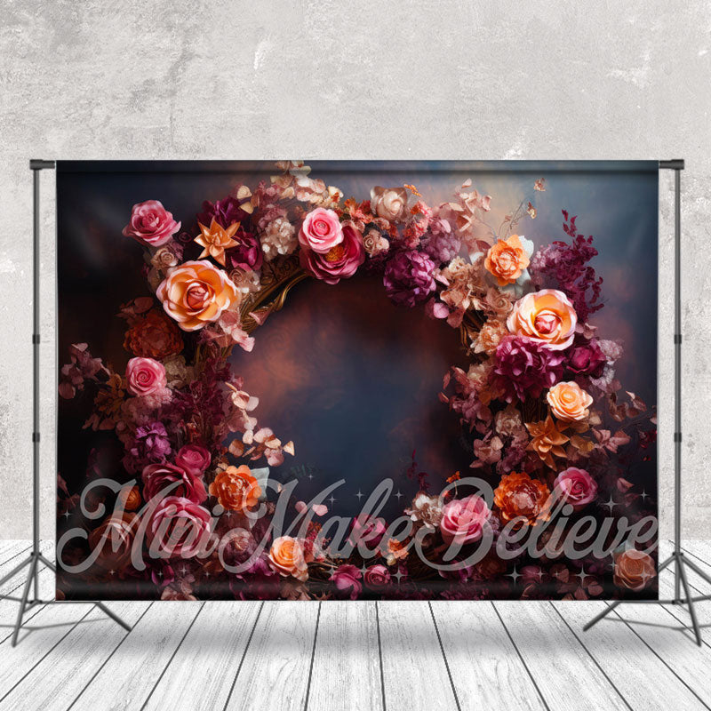 Aperturee - Orange Purple Flower Wreath Abstract Wall Backdrop