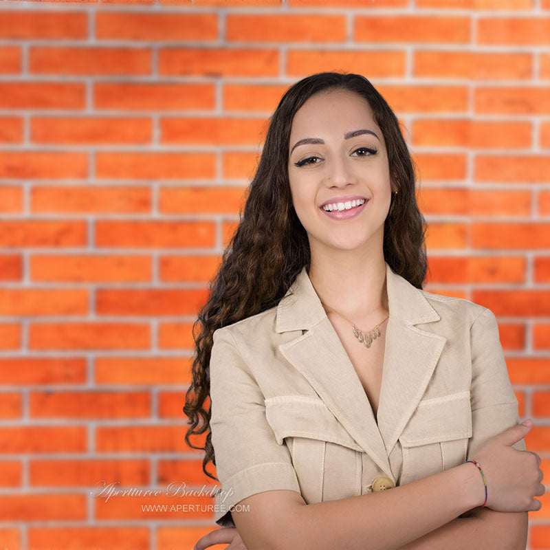 Aperturee - Orange Red Classic Brick Wall Photography Backdrop