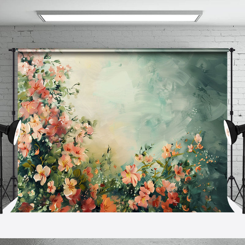 Aperturee - Orange Red Flowers Painting Abstract Fine Art Backdrop