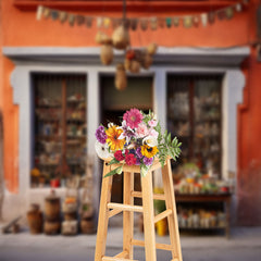 Aperturee - Orange Wall Grocery Store Front Photography Backdrop