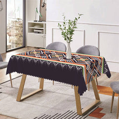 Aperturee - Orange White Floral Lines Blue Rectangle Tablecloth