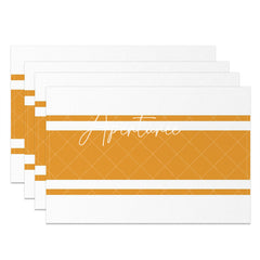 Aperturee - Orange White Simple Lines Dinner Set Of 4 Placemats