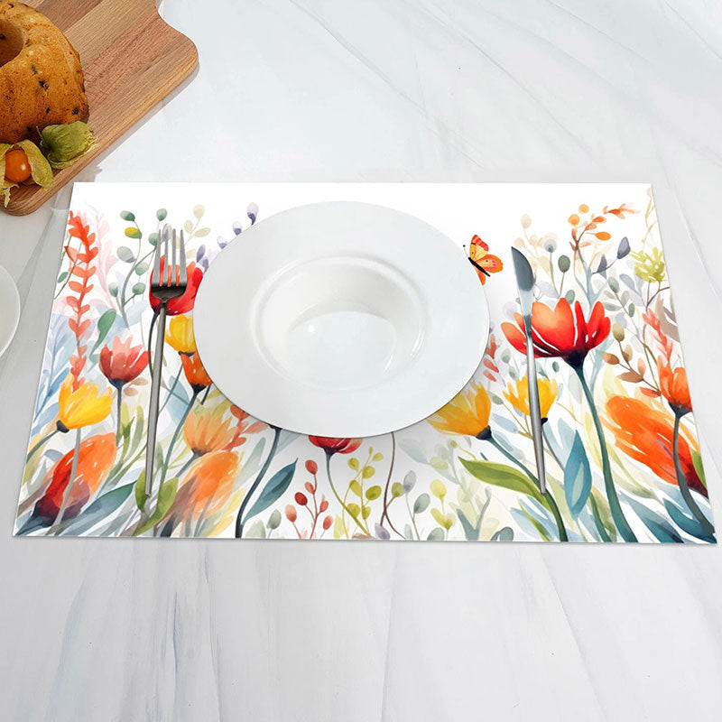 Aperturee - Orange Yellow Floral Painting Set Of 4 Placemats