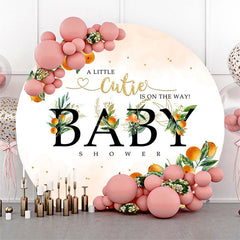 Aperturee - Oranges Green Leaf Simple Round Baby Shower Backdrop