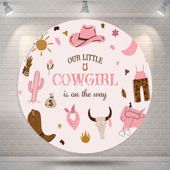 Aperturee Our Cowgirl Is On The Way Round Baby Shower Backdrop