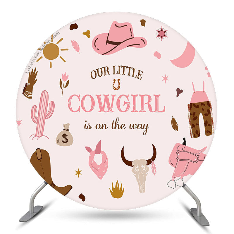 Aperturee Our Cowgirl Is On The Way Round Baby Shower Backdrop