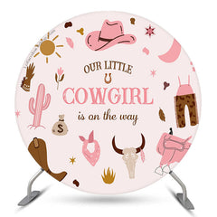 Aperturee Our Cowgirl Is On The Way Round Baby Shower Backdrop