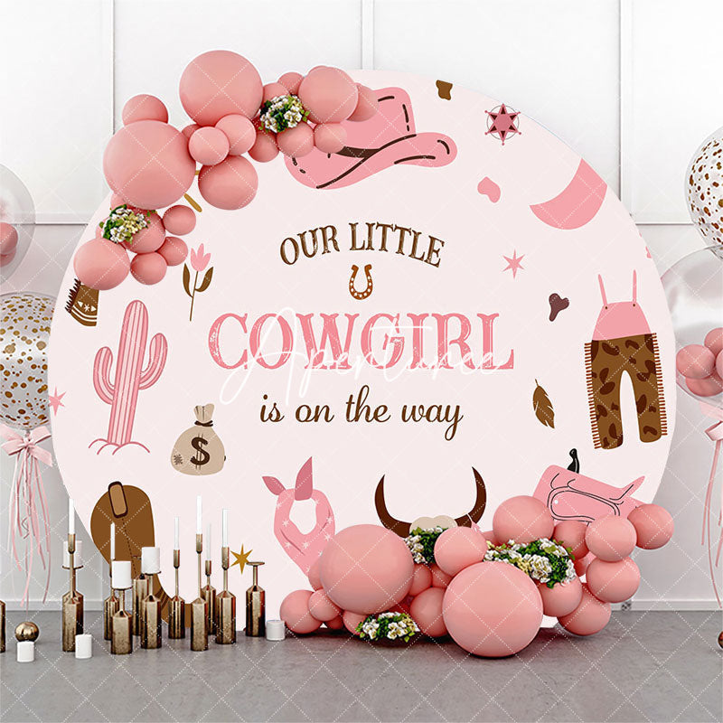 Aperturee Our Cowgirl Is On The Way Round Baby Shower Backdrop