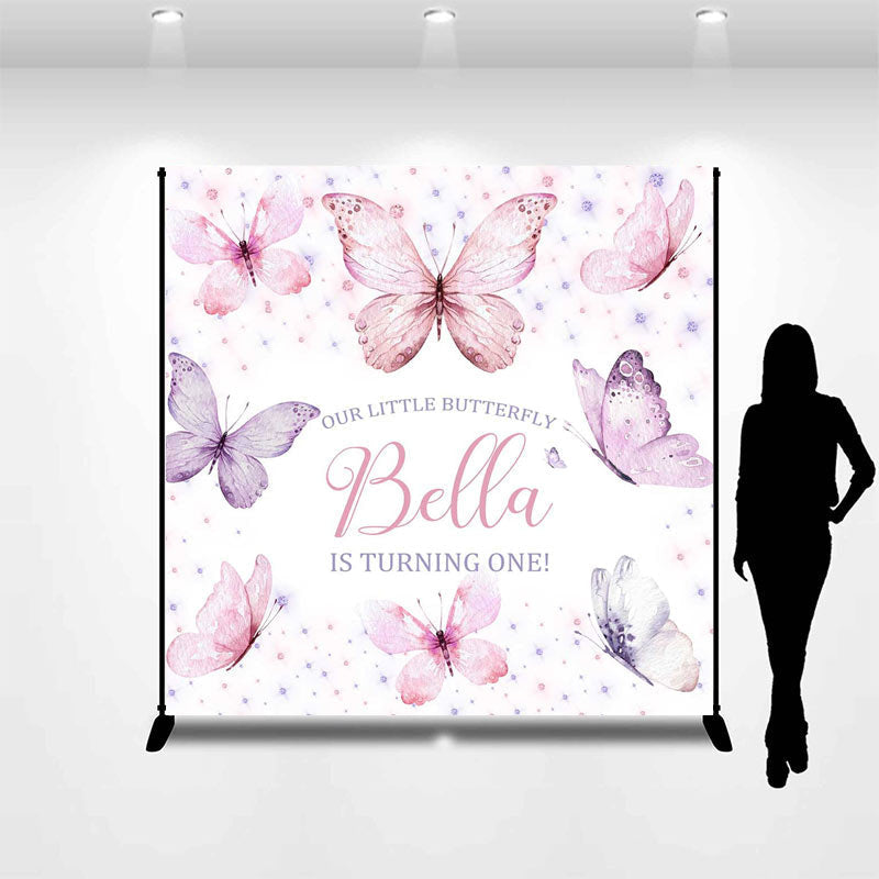 Aperturee - Our Litter Butterfly Pink Custom Birthday Backdrop