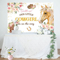 Aperturee - Our Little Cowgirl Floral Horse Baby Shower Backdrop