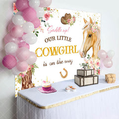 Aperturee - Our Little Cowgirl Floral Horse Baby Shower Backdrop