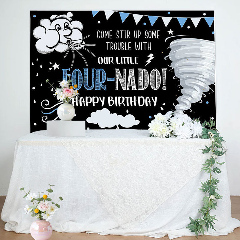 Aperturee - Our Little Fournado Cloud Flag 4th Birthday Backdrop