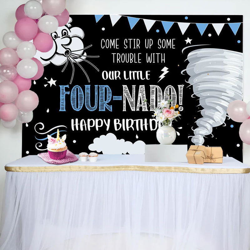 Aperturee - Our Little Fournado Cloud Flag 4th Birthday Backdrop