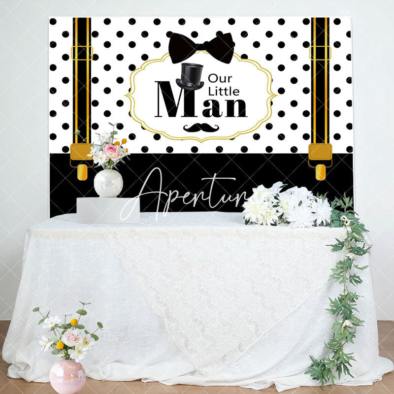 Aperturee - Our Little Man Black White Strap Baby Shower Backdrop