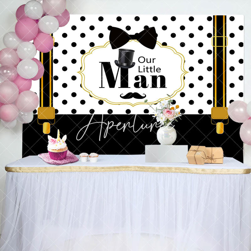 Aperturee - Our Little Man Black White Strap Baby Shower Backdrop