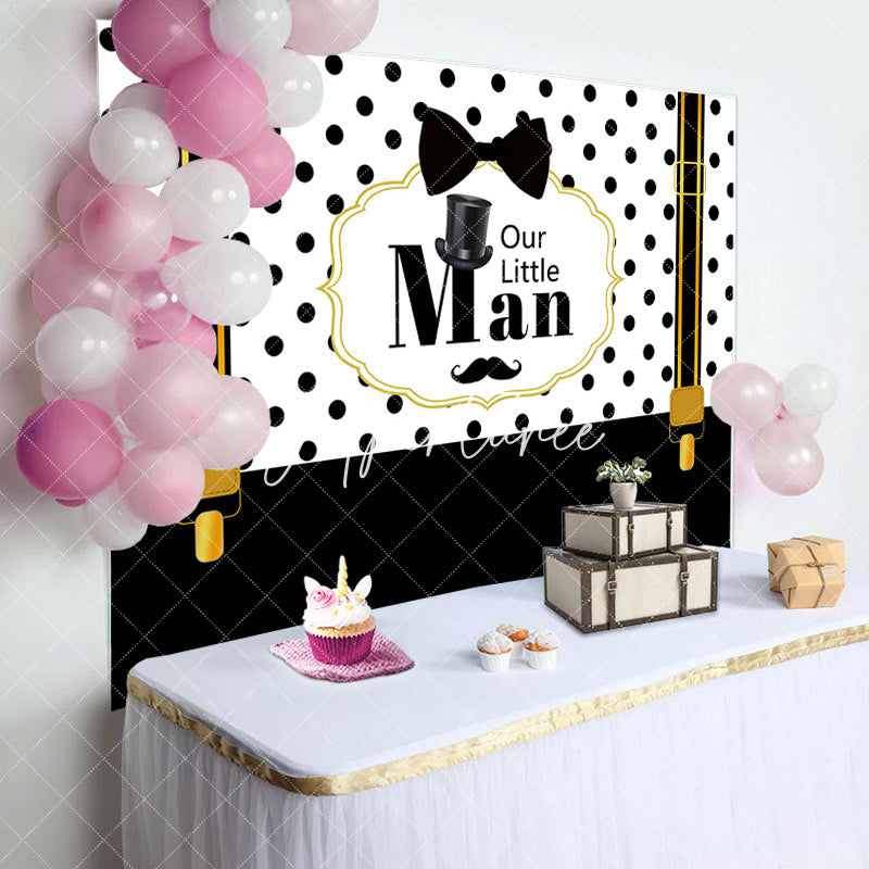 Aperturee - Our Little Man Black White Strap Baby Shower Backdrop