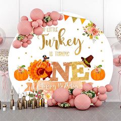 Aperturee Our Little Turkey Circle Happy 1st Birthday Backdrop