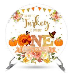 Aperturee Our Little Turkey Circle Happy 1st Birthday Backdrop