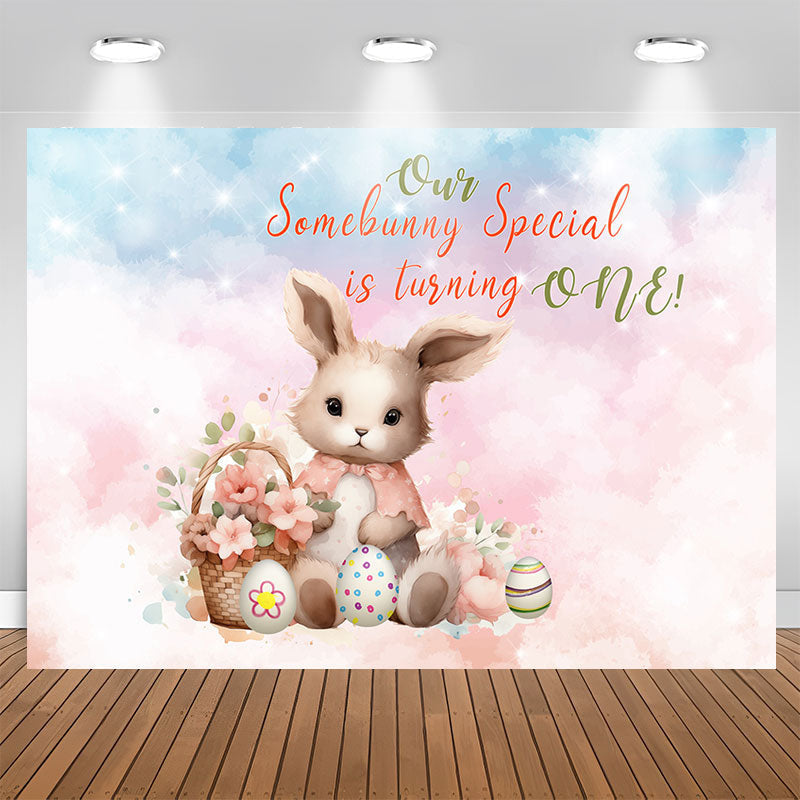 Aperturee - Our Somebunny Special Egg Pink 1st Birthday Backdrop