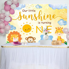 Aperturee - Our Sunshine Cartoon Animals 1st Birthday Backdrop