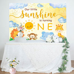 Aperturee - Our Sunshine Cartoon Animals 1st Birthday Backdrop