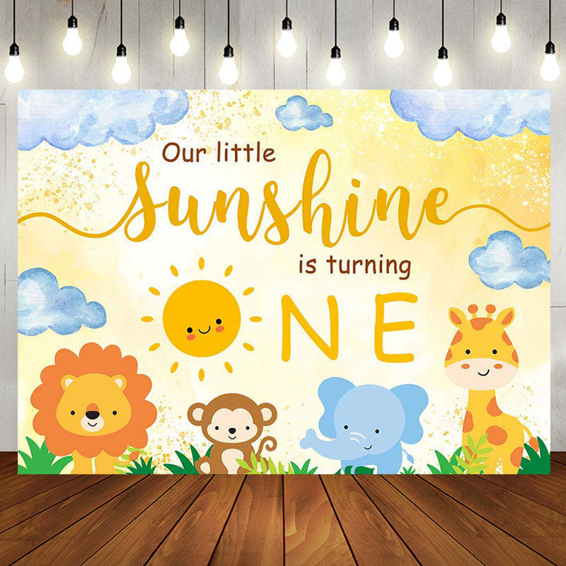 Aperturee - Our Sunshine Cartoon Animals 1st Birthday Backdrop