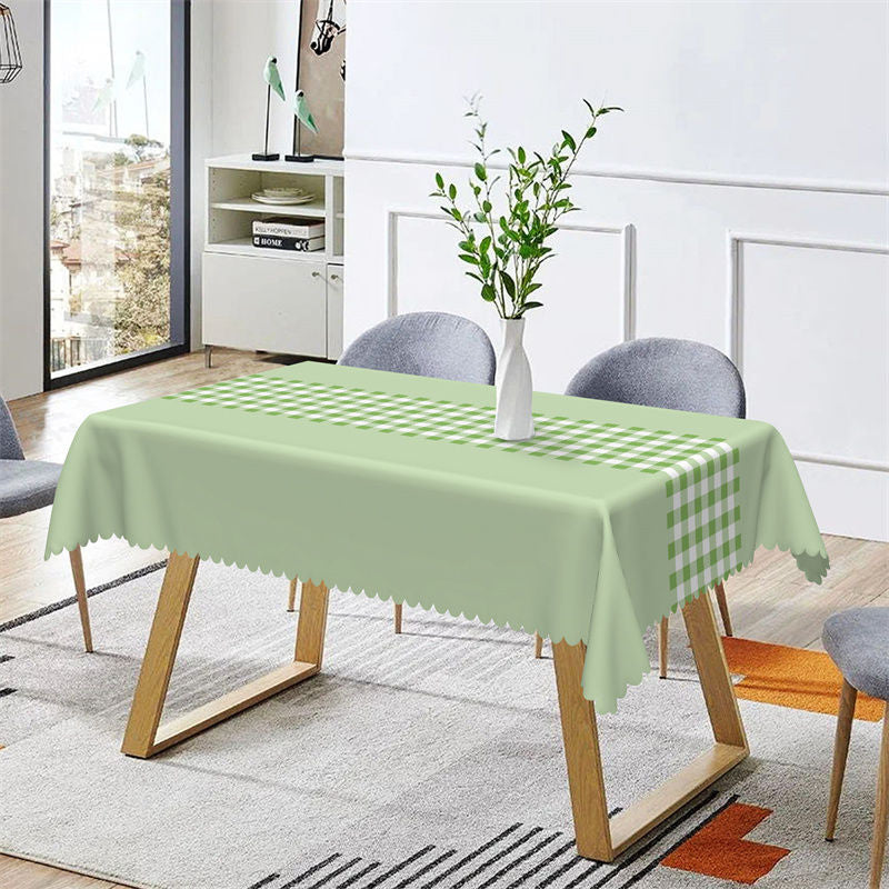 Aperturee - Outdoor Light Green Gingham Rectangle Tablecloth