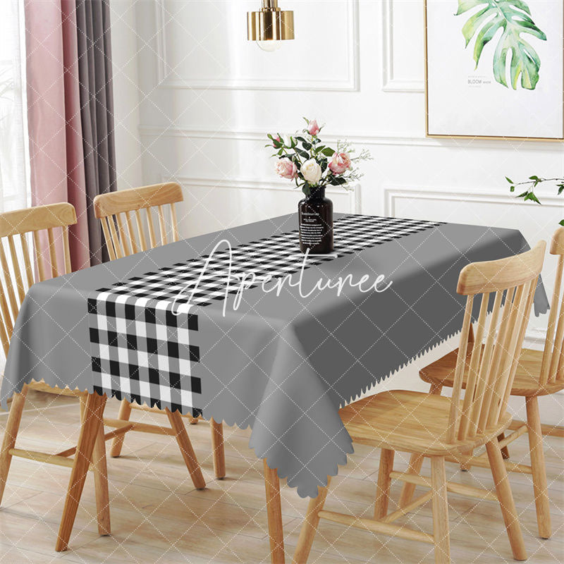 Aperturee - Outdoor Simple Gingham Grey Rectangle Tablecloth