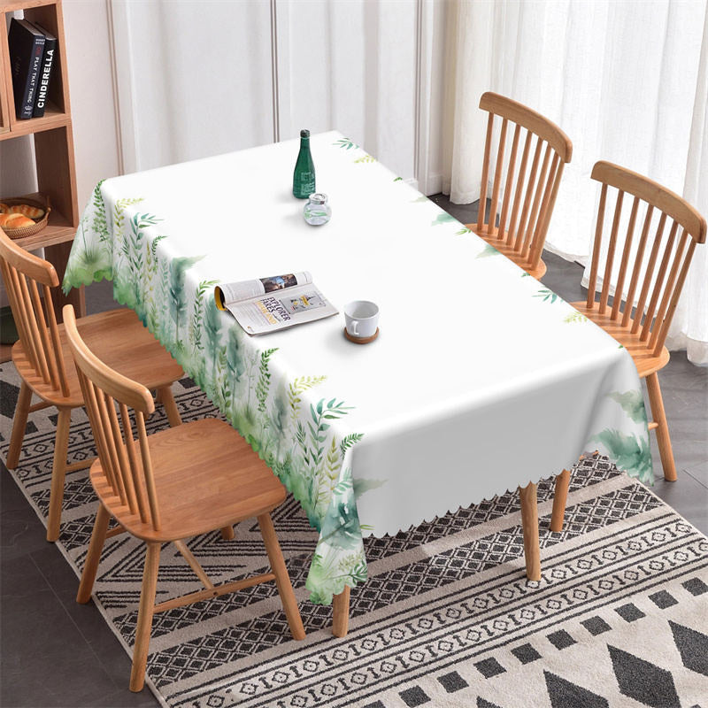 Aperturee - Outdoor Weed Green Leaf Pattern Rectangle Tablecloth