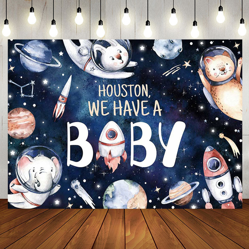 Aperturee - Outer Space Planet Animals Baby Shower Backdrop