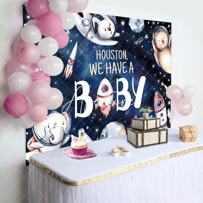 Aperturee - Outer Space Planet Animals Baby Shower Backdrop