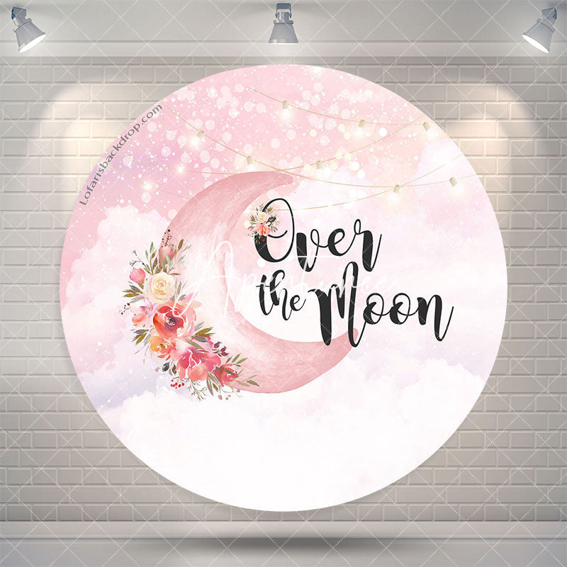 Aperturee Over The Moon Pink Floral Round Birthday Backdrop