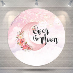 Aperturee Over The Moon Pink Floral Round Birthday Backdrop