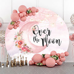 Aperturee Over The Moon Pink Floral Round Birthday Backdrop