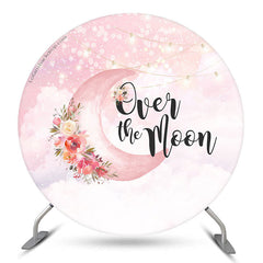 Aperturee Over The Moon Pink Floral Round Birthday Backdrop