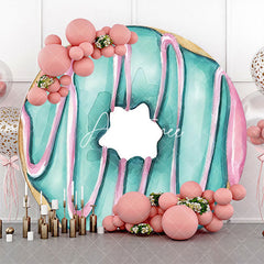 Aperturee - Paint Blue Pink Cream Donut Round Birthday Backdrop